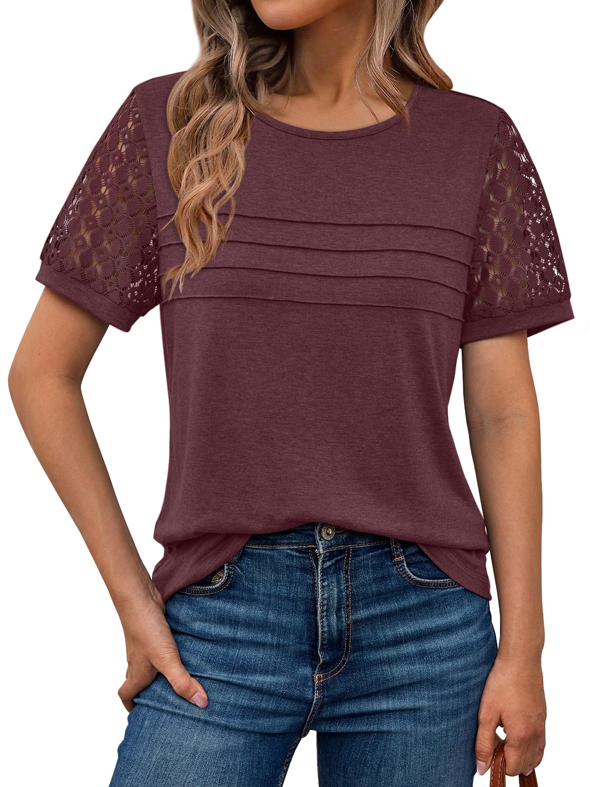 AUTOMET Women's Short Sleeve Shirts Dressy Lace Summer Tops 2025 Spring Trendy Casual T-Shirts Cute Work Outfits Blouses