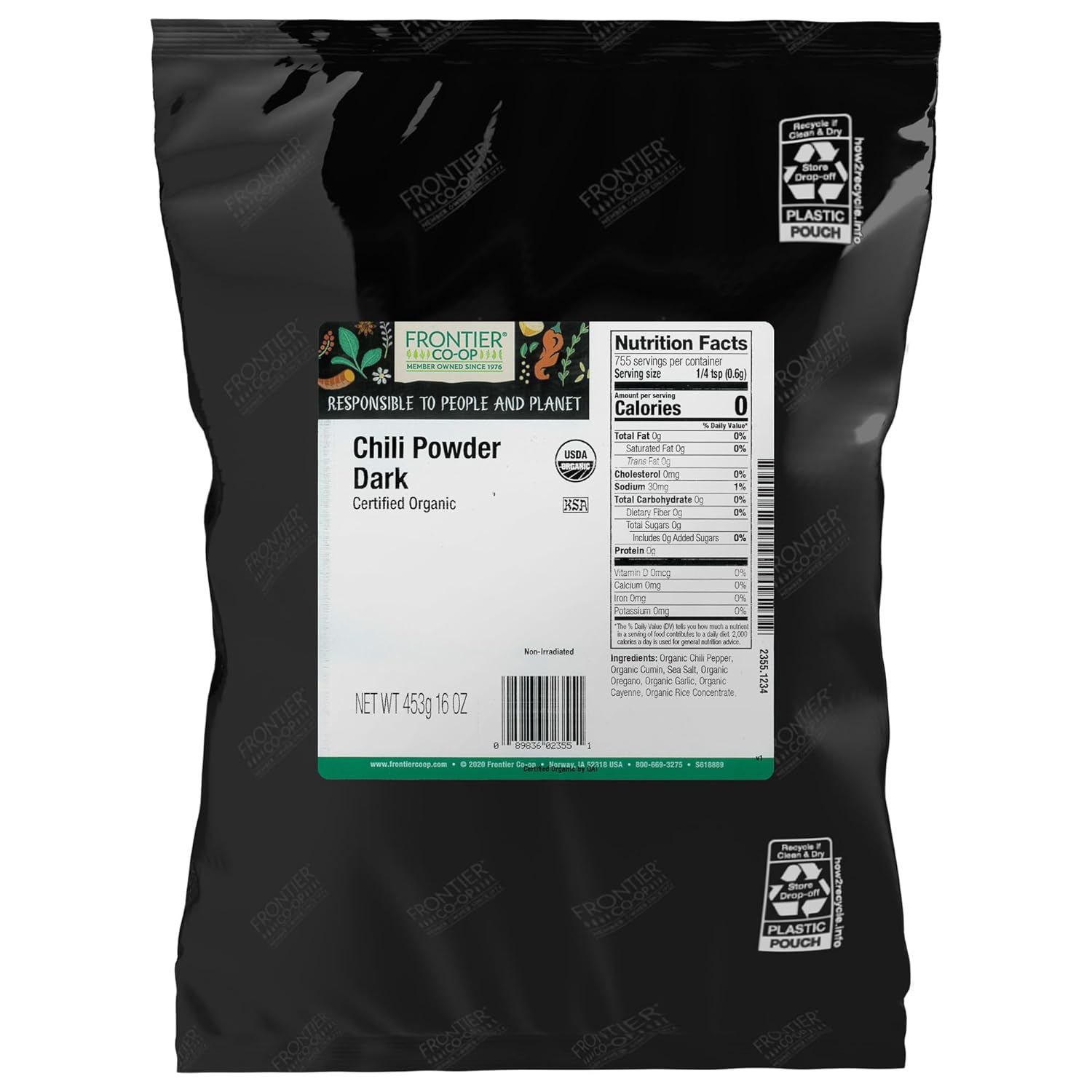 FRONTIER Organic Dark Chile Powder - 1 LB