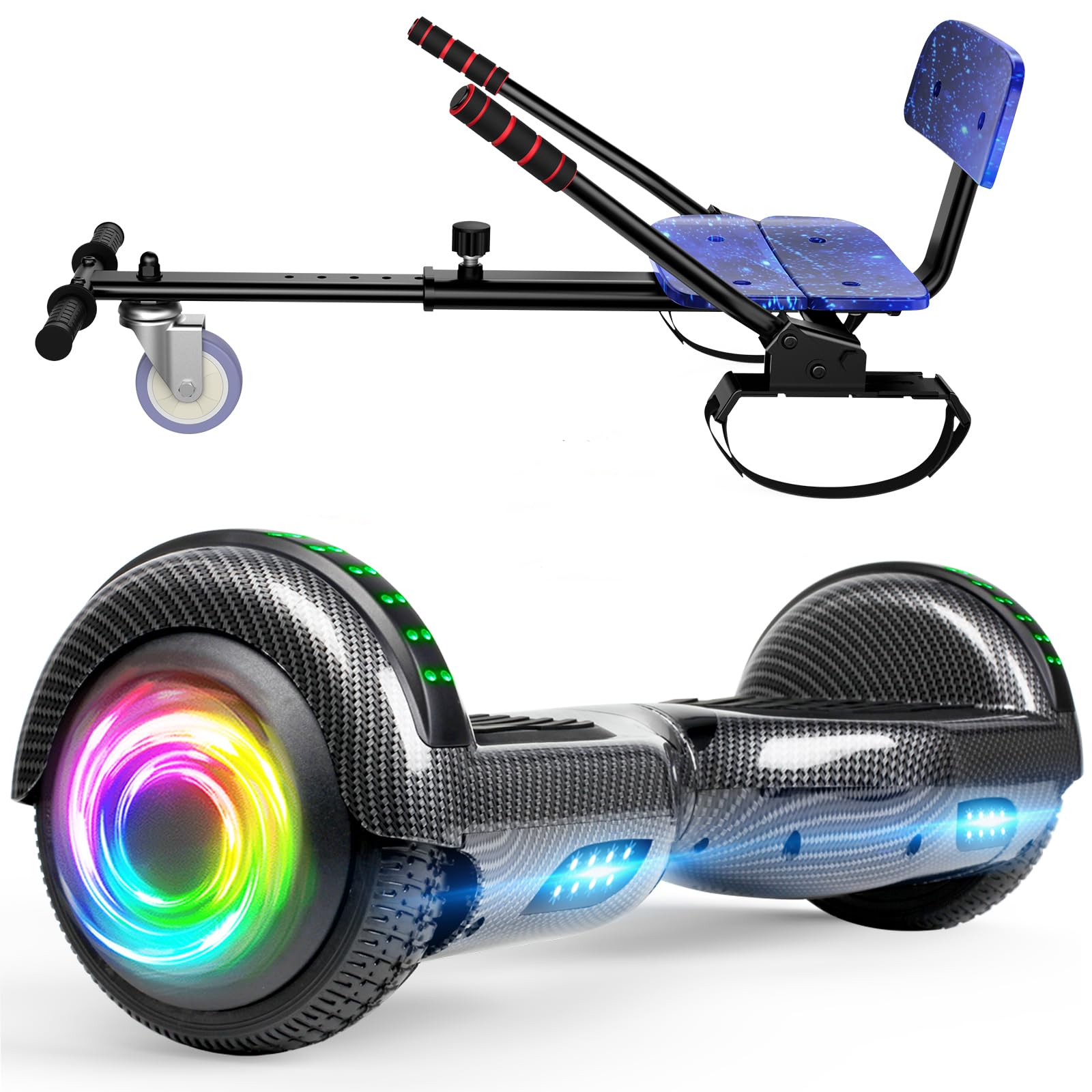 SISIGADHoverboard and Kart Bundle, 6.5 inch Self Balancing Scooter with Hoverkart, Hoverboards with LED Lights, Ideal Hover Board for Kids Teenagers Adults