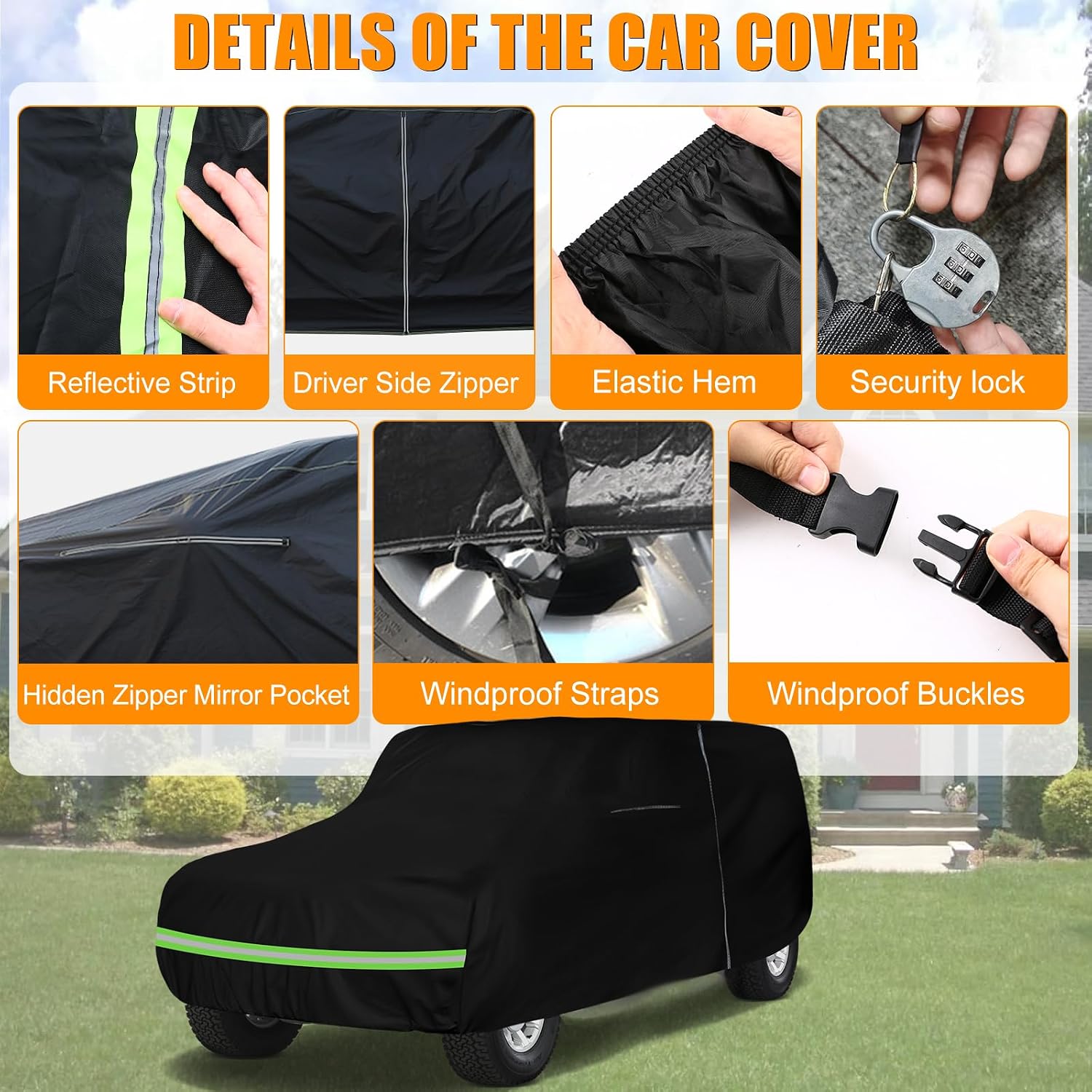 Waterproof Car Covers Replace for 1965-1977 Ford Bronco, 6 Layers All Weather Custom-fit Car Cover with Zipper Door & Windproof Bands for Snow Rain Dust Hail Protection