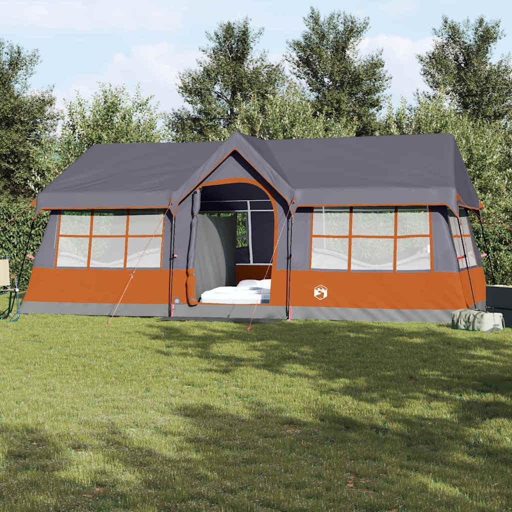 vidaXL Namiot rodzinny Szary i pomarańczowy 622 x 295 x 238 cm | Pomieści do 12 osób w komfortowy sposób, Chroni przed deszczem i słońcem, Łatwa do transportu z dołączoną torbą