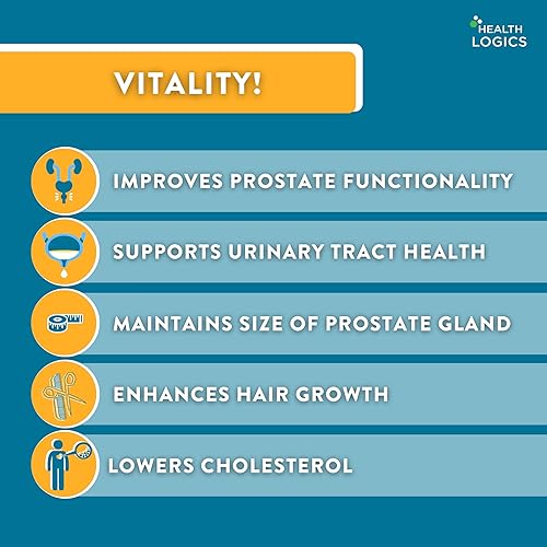Miniatura 4 de Health Logics Vitality! Fórmula para la salud de la próstata, con palma enana americana, fitoesteroles, licopeno, calabaza, ortiga, ayuda a la salud
