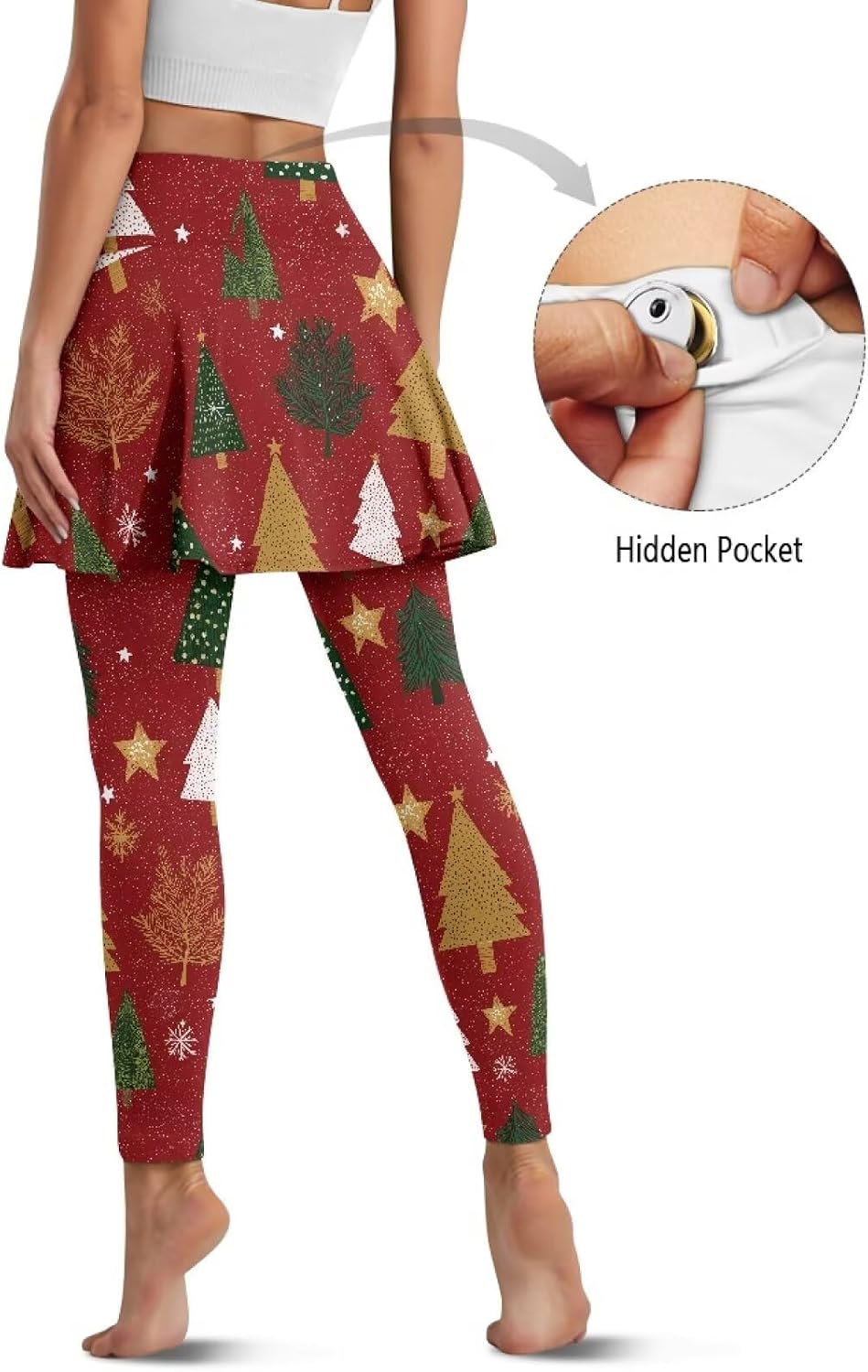 Renewold Skirted Leggings for Women with Pockets Tennis Yoga Golf Athletic Skirt with Leggings Winter Christmas Clothing