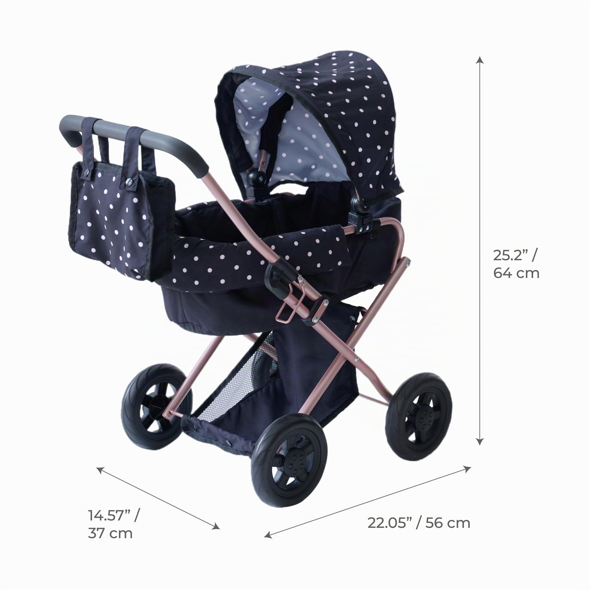 Teamson Kids Cochecito para Muñecas 2-en-1 Classic, Negro, para Niños +3 Años, Metal y Poliéster, 56 x 37 x 64 cm, Olivia's Little World, 1.8 kg