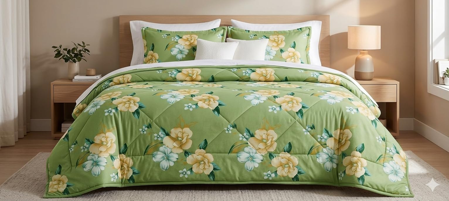 Microfiber AC Comforter for Double Bed | Soft Lightweight All Season Blanket | Breathable Quilted Comforter (Pista Green)-image-19