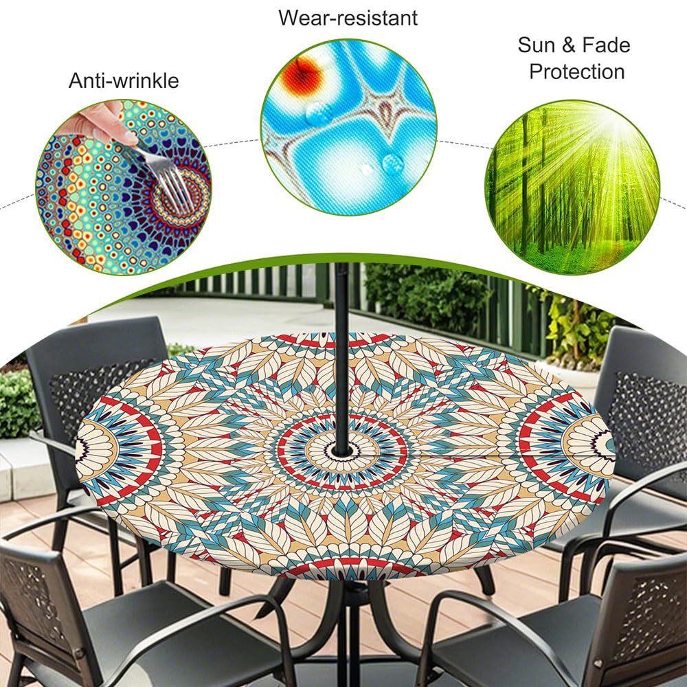 Chickwin Terrassen Tischdecke Mit Sonnenschirm Loch – Wasserdicht, Schwarzer Marmor Look | Größe M
