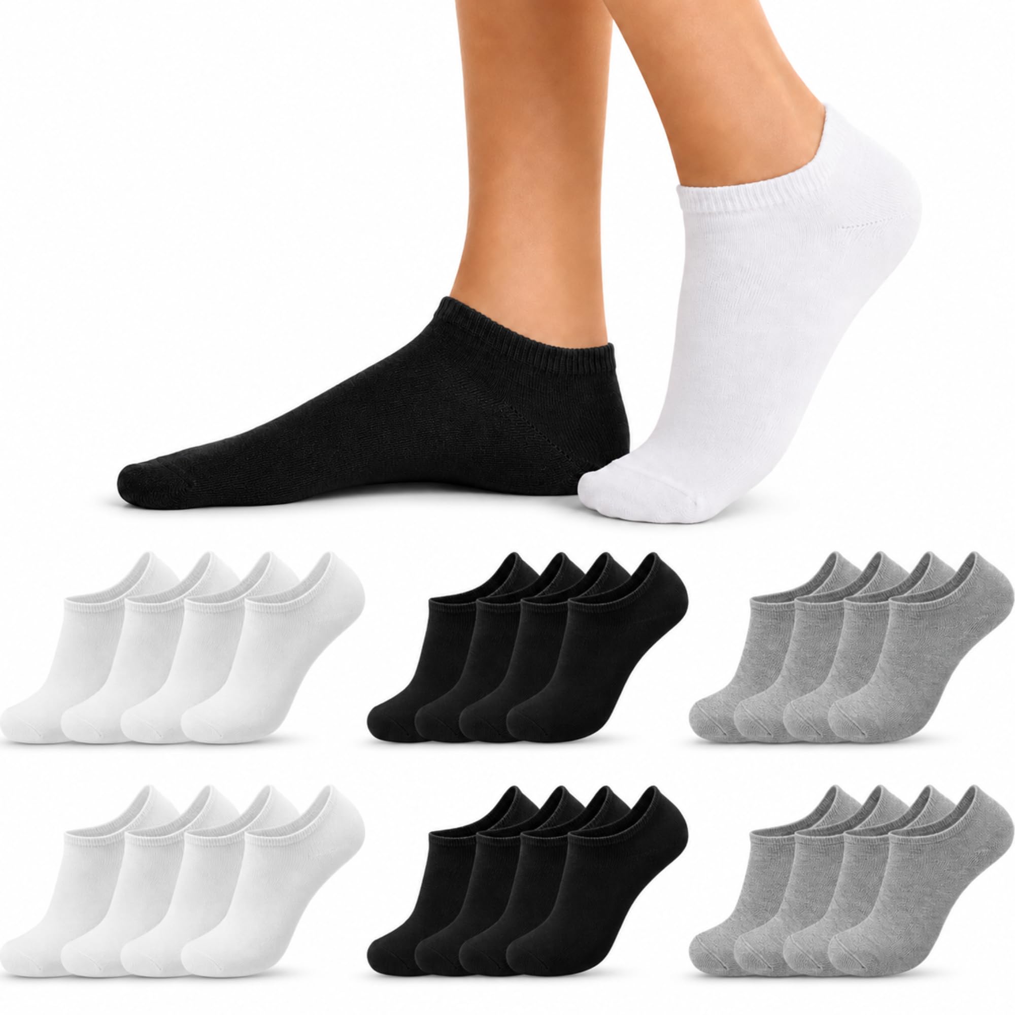 12 Pares Calcetines Tobilleros Hombre Mujer – Calcetines Cortos Hombre Mujer Transpirables Verano, Ajuste Anticaída, Suaves Cómodos, Deporte Running y Uso Diario.