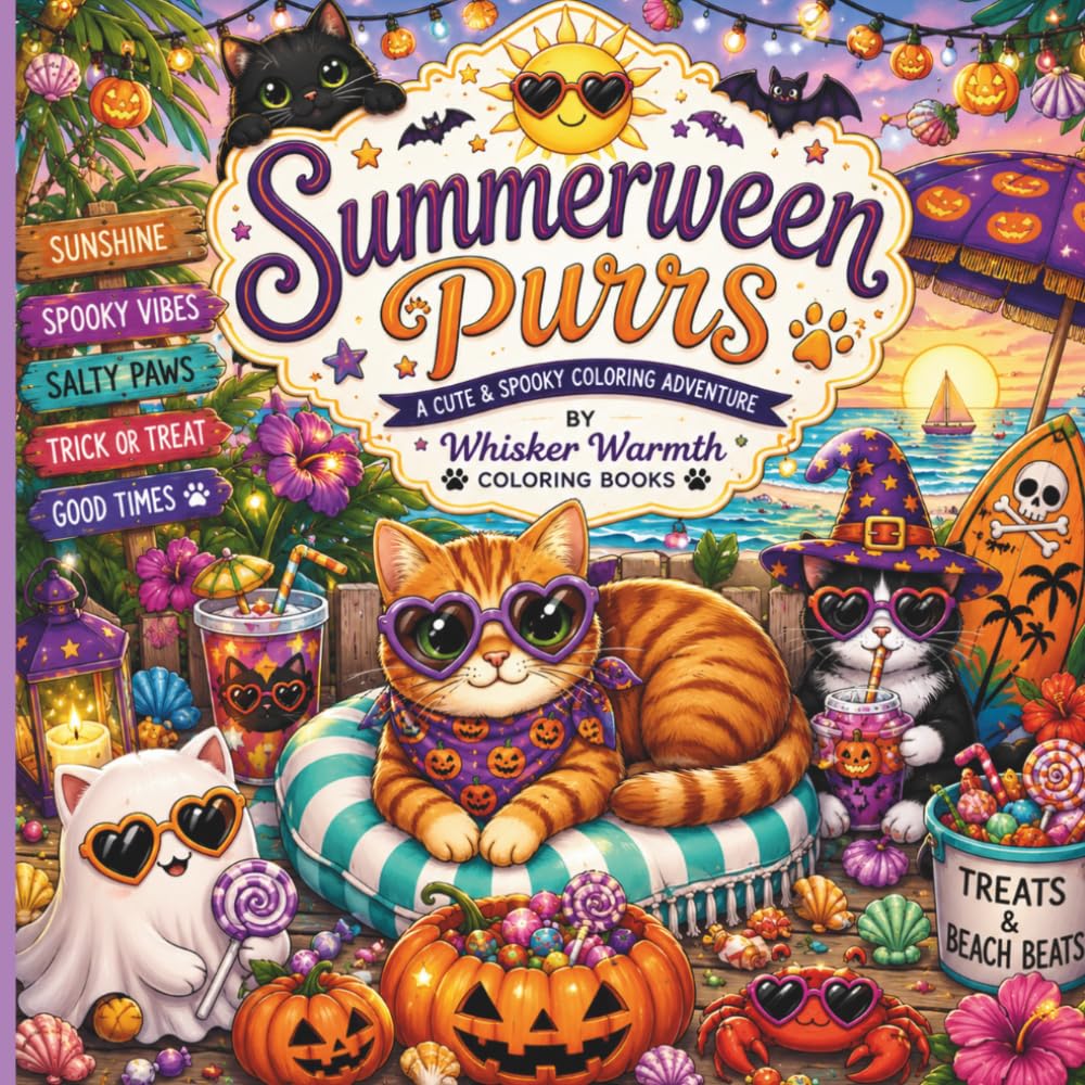 Summerween Purrs: A Cute & Spooky Coloring Adventure Featuring Cats, Beaches, Pumpkins & Sweet Summer Fun