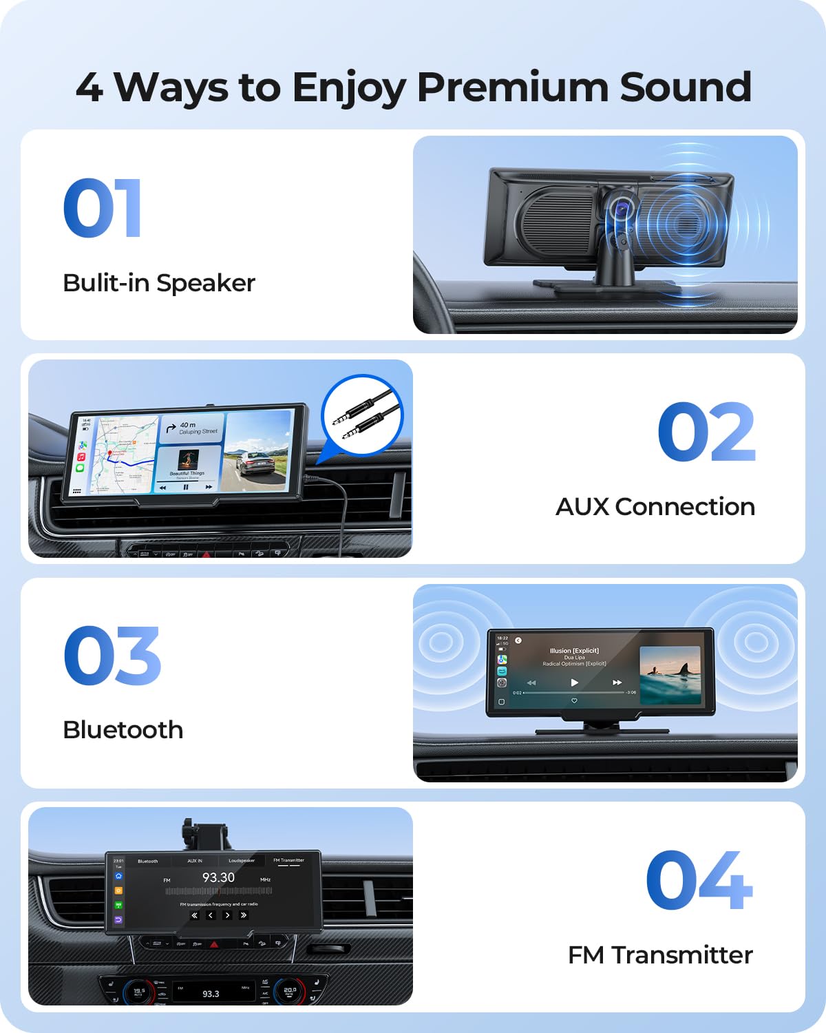 Bezprzewodowy przenośny wyświetlacz Car Play o przekątnej 9,26" z przednią kamerą 4K i tylną kamerą HD - podwójna kamera samochodowa dla Apple CarPlay i Android Auto z aktualizacjami OTA