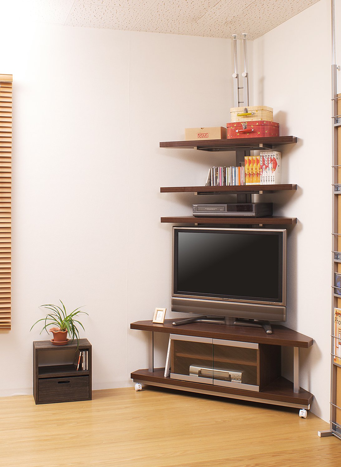 Amazon.co.jp: 突っ張りコーナーラック3段+コーナーテレビ台 120幅 NJ 