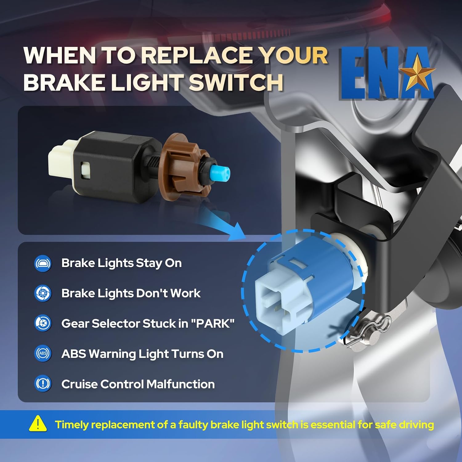 ENA Brake Light Switch Compatible with Toyota Lexus Prius Plug-in ES350 GX460 ES300h NX200t LX570 NX300h 1.8L 2.0L 2.5L 3.5L 4.6L l4 V6 V8 12 13 14 15 16 17 2018 2019 2021 Replaces SLS586 w/ 5 Pins