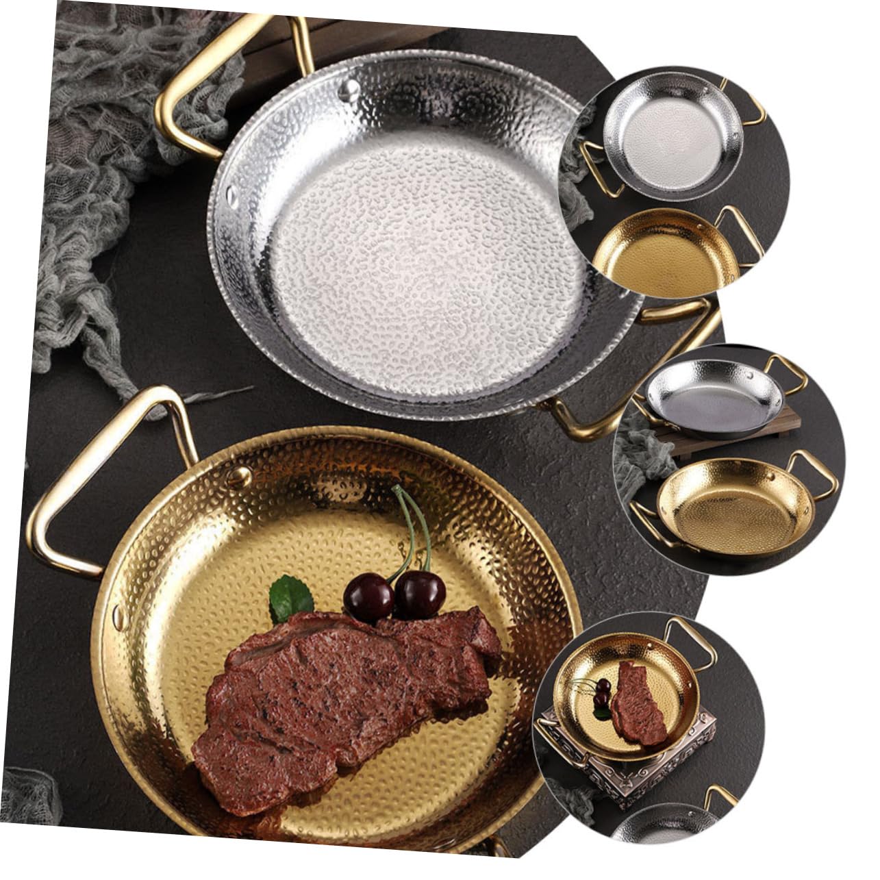 COLLBATH Padella per Paella in Acciaio Inox Oro, Pentola Alta Stile Coreano | Doppio Manico, Uso in Ristorante e Hot Pot Shop, Design Pratico e Resistente All’usura