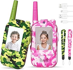 Kids Video Walkie Talkies 2 Pack, 2 Way Radio Long Range with Screen & 4 Voice Effects, 1000mAh Battery, Toys for 3-12 Year Old Boys Girls, Indoor Outdoor Camping Birthday Gifts Spring