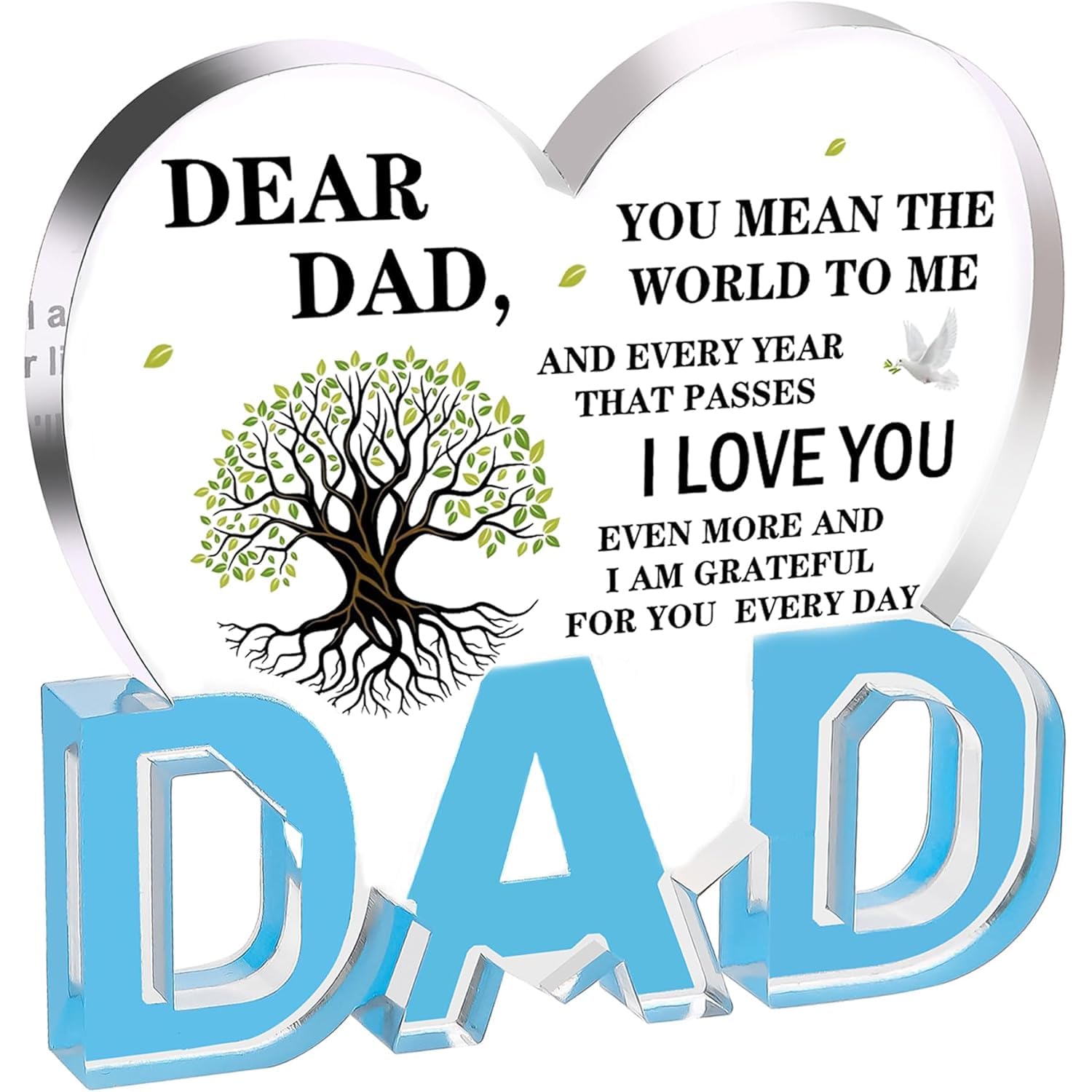 ASREJUR 1 Pcs, Acrylic Heart, Best Dad gifts Figurine, for Dad, Dads from Son Daughter, for Christmas, Stepfather, Birthday