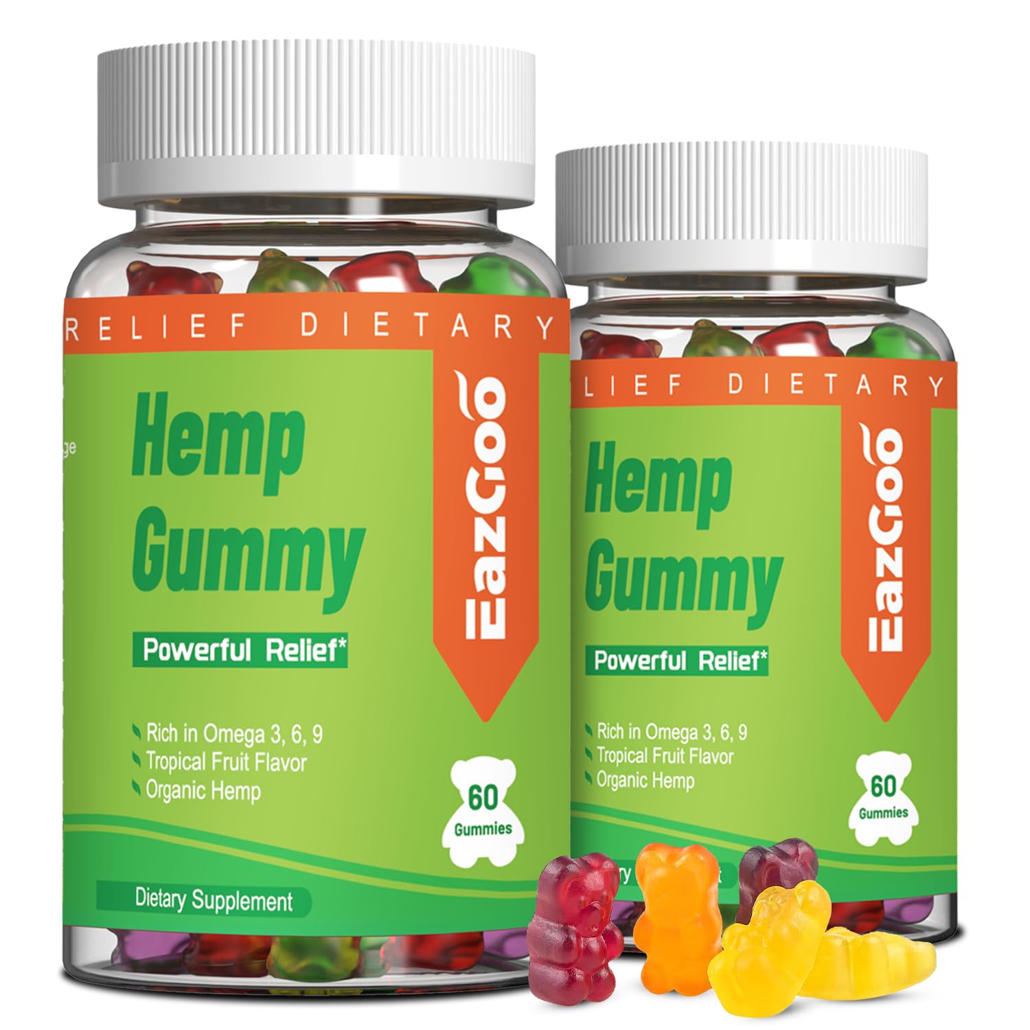 Natural Hemp Gummies 2,000,000 XXL Extra Strength - Vegan, Low Sugar, Non-GMO - 120 Counts