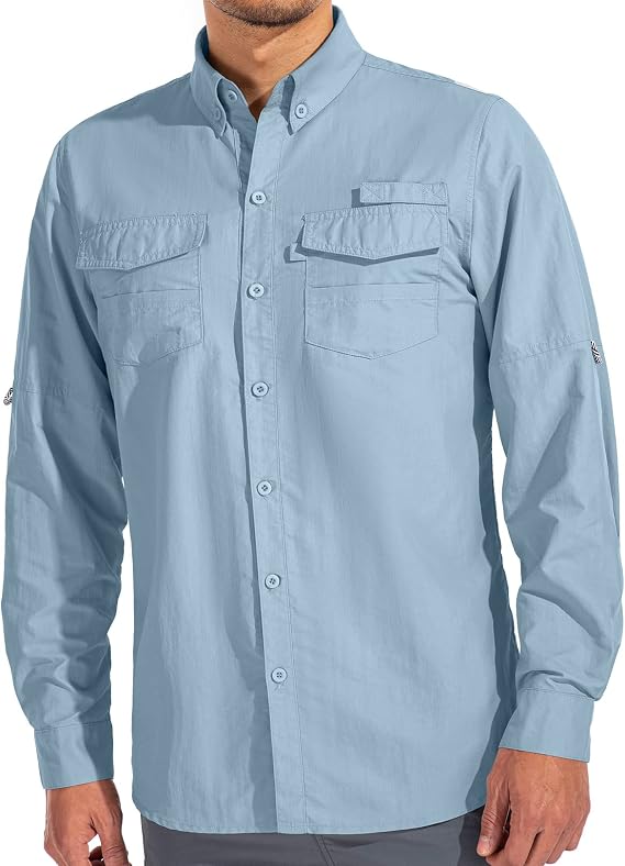 Mens Long Sleeve Fishing Shirts Casual 