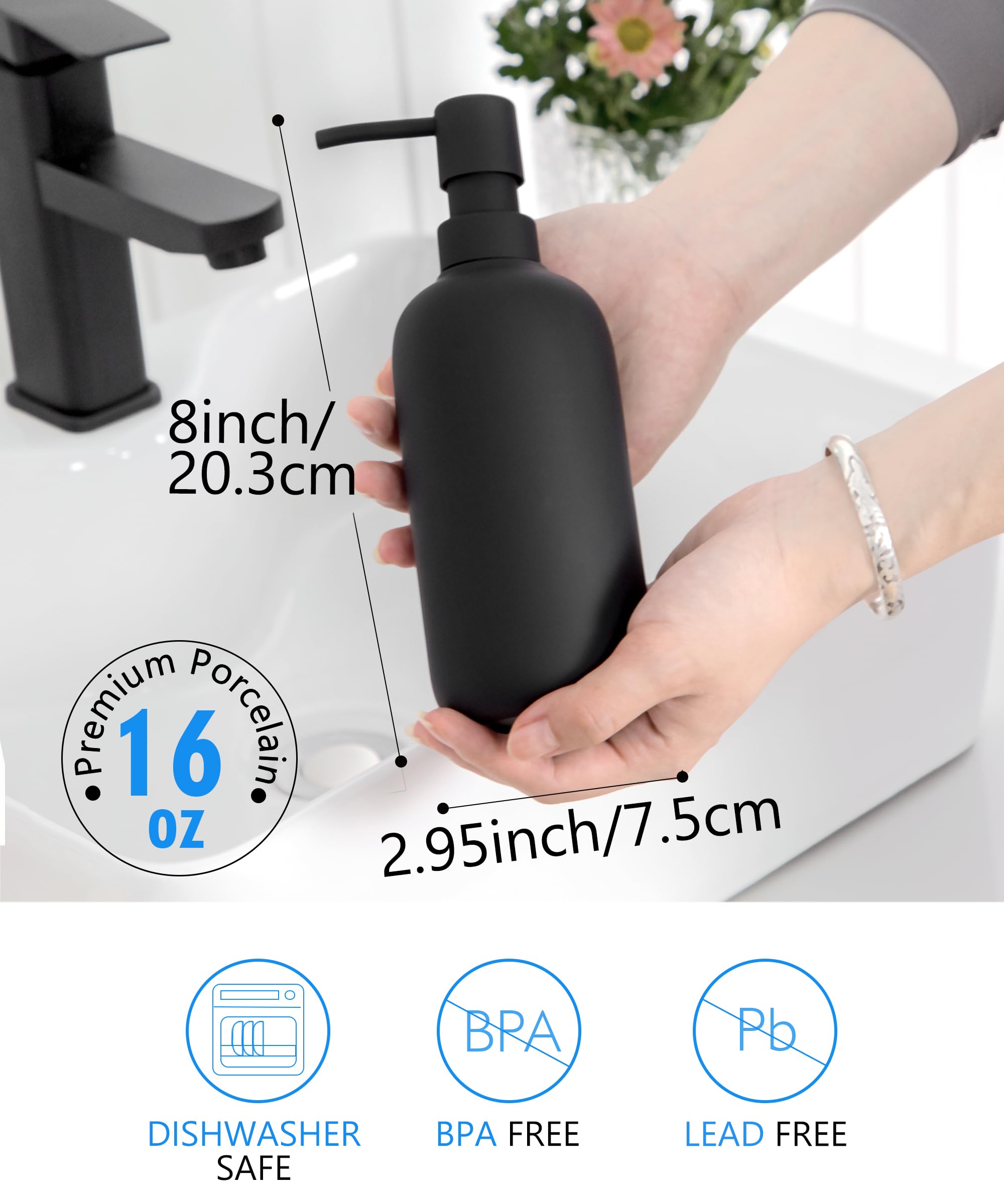 Keramik-Seifenspender, elegante Handseifenpumpe mit 4 Etiketten (Seife, Geschirr, Lotion, Hände) – langlebiges und stilvolles Keramik-Design für Küche und Bad, nachfüllbarer