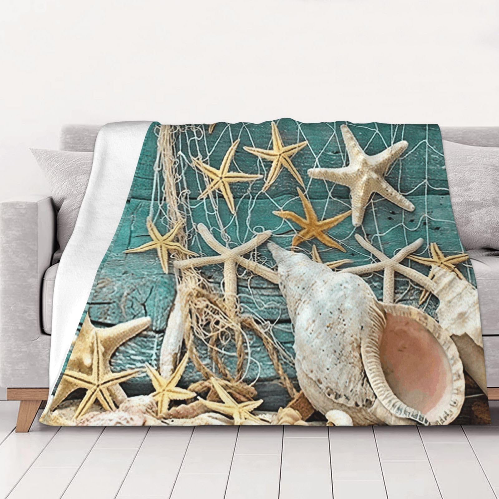 Couverture coquillages flanelle plaid canape ultra doux dessus de lit toutes saisons