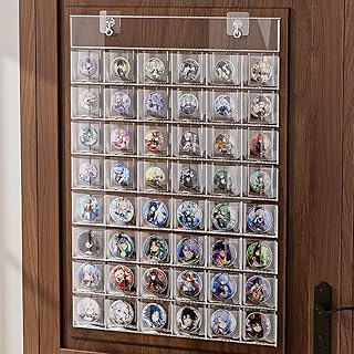 壁掛式 缶バッジ収納 ウォールポケット 透明 48ポケットあり 傷防止 防塵 省スペース ネックレス リング 痛バッグ グッズ保管 缶バッジディスプレイ アニメグッズ 二つのフック付き