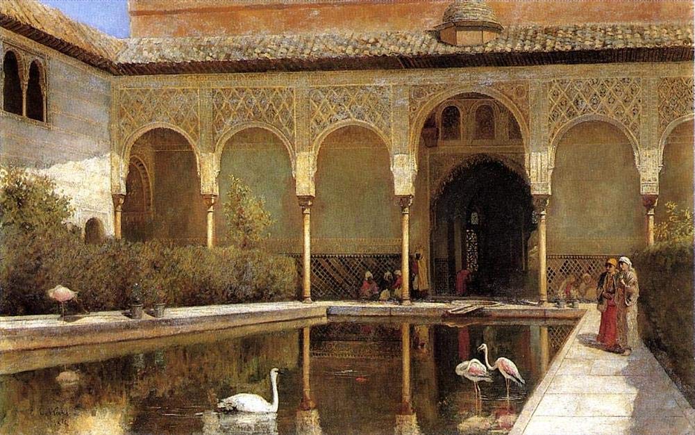 Peinture à l'huile Alhambra Edwin Lord Weeks toile peinte main