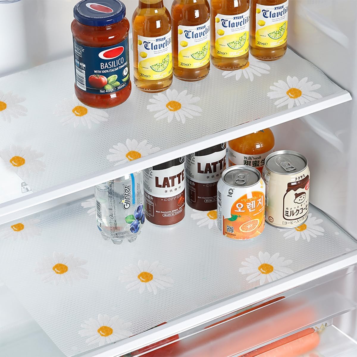 10 Pcs 30x40cm Fridge Mats Shelf Liners, Non-Slip Daisy Drawer Cabinet