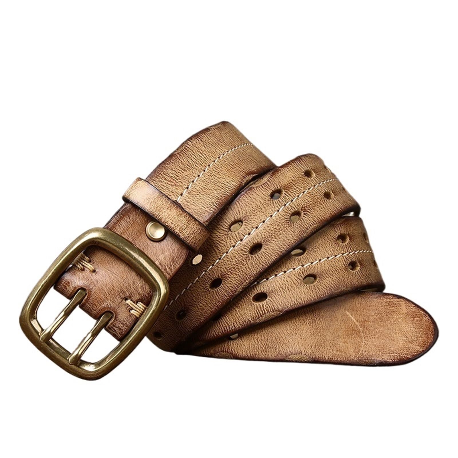 Ceinture en cuir de vachette noir de qualité supérieure avec double boucle rétro rustique