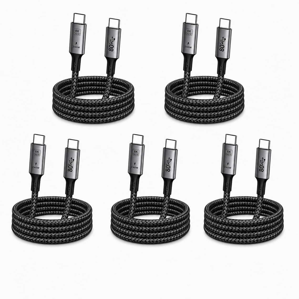 BRENDAZ Cavo USB C a USB C, 80 Gbps per cavo Thunderbolt 5, 240 W, USB 4.0, video 8K [certificato USB-IF], ricarica rapida, compatibile con MacBook, iPhone 17, Mac mini, confezione da 5