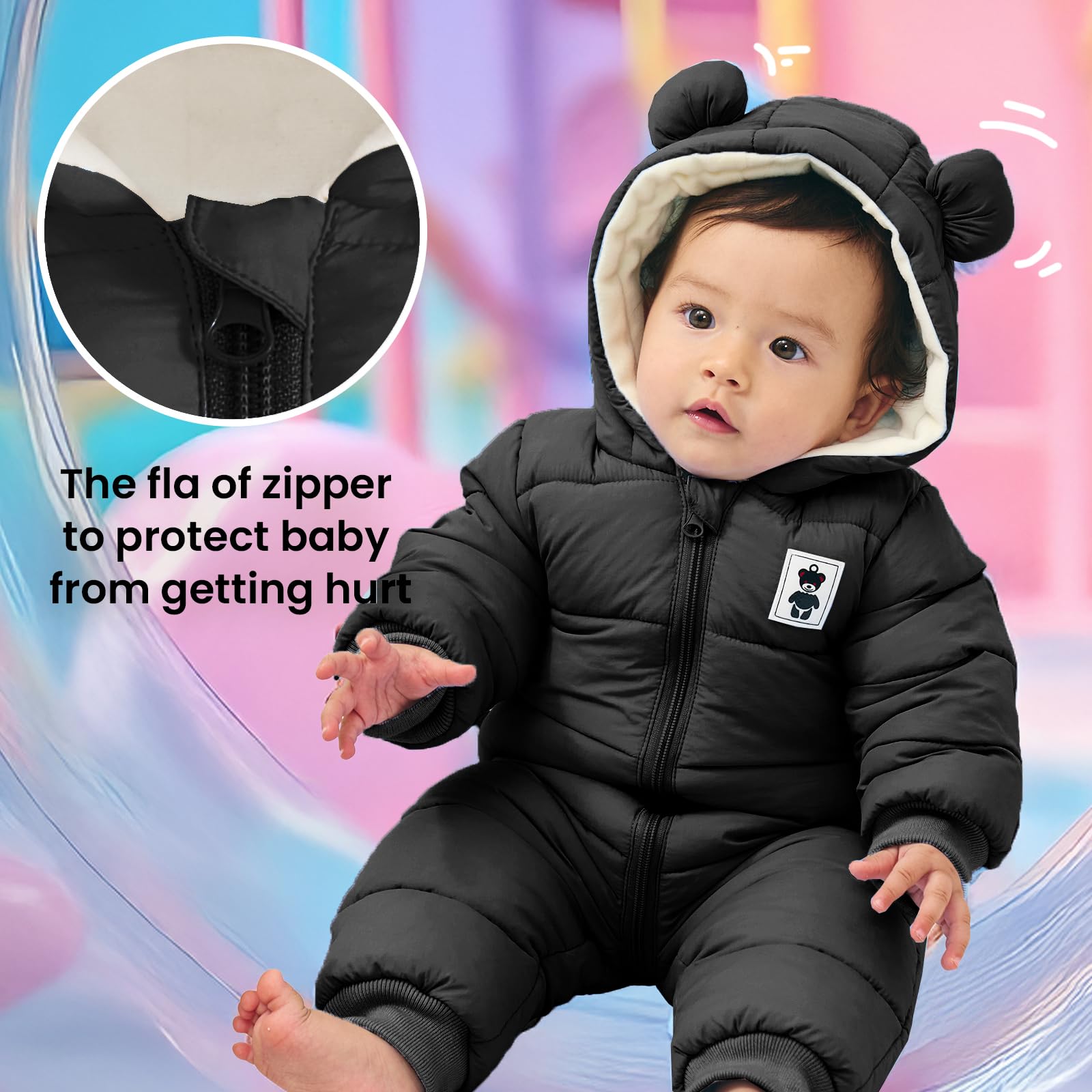 Bebé Invierno Mamelucos con Capucha, Niñas Niños Ropa Traje de Nieve Manga Larga Fleece Monos Outfits Peleles Calentar Abrigo Regalos 0-12 Meses