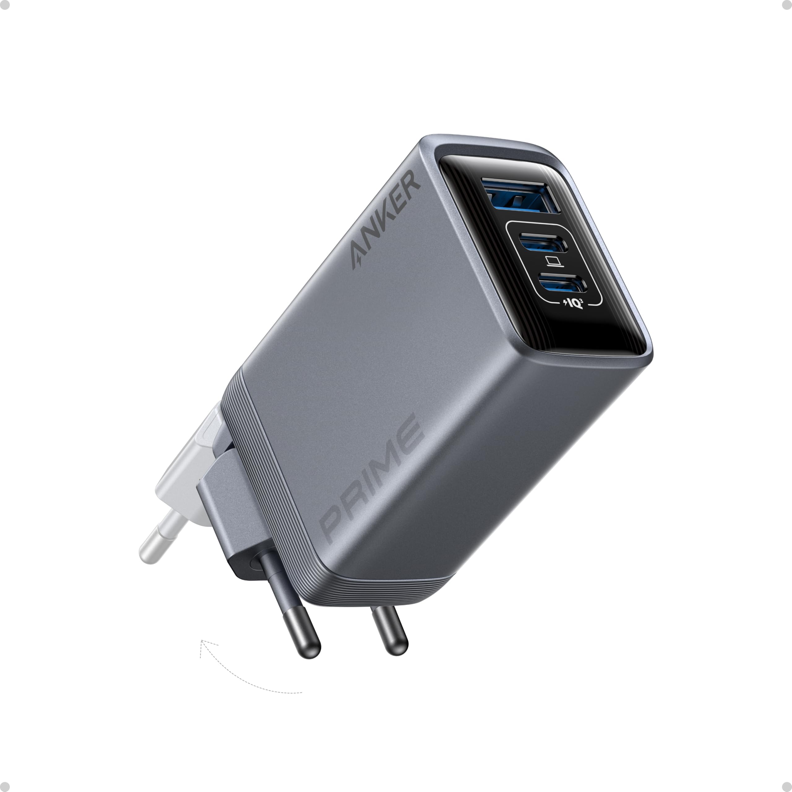 Anker Chargeur USB C 100 W Prime GaN, Chargeur Mural Anker Pliable et Compact GaN 3 Ports, pour MacBook, iPad, iPhone 16/16 Plus/16 Pro Max/15/14/13/12/11, Galaxy S24/S23, et Bien Plus Encore