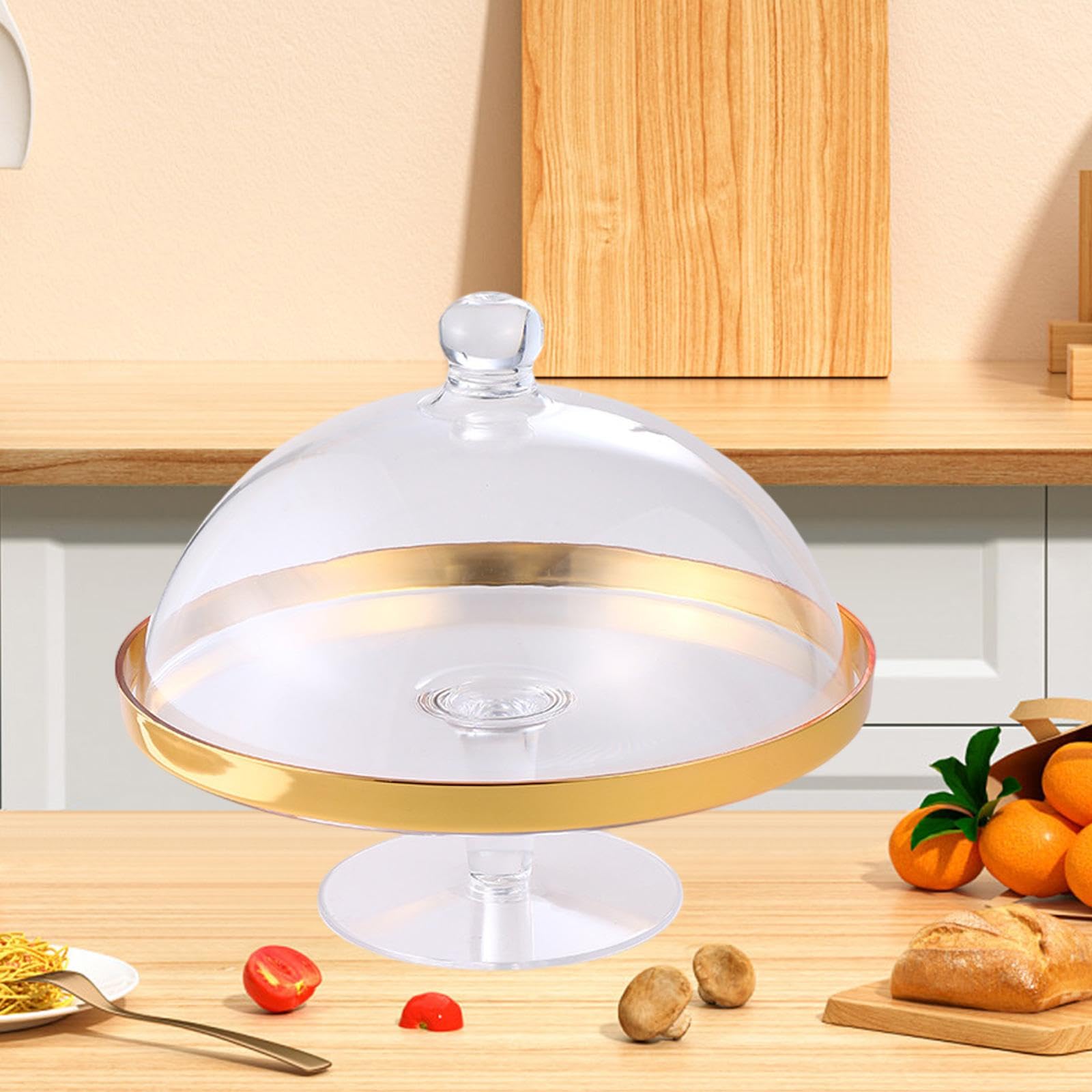 Homyl Soporte para Tartas de Acrílico con Cúpula, Bandeja para Tartas con Decoración Redonda, Bandeja para Postres para Fiestas Festivas, Cumpleaños Y Bodas, Gold Side L, Individual