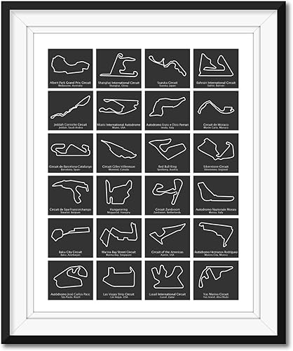 Formula Race Track Poster 2025 Circuits intended for Formula Racing Fans Gift Print Wall Art Handmade Décor: Portrait Dark Grey Grid, 8x10" Satin 1