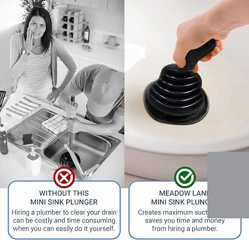 Miniatura 5 de Meadow Lane Pequeño émbolo de fregadero de 7 pulgadas, mini removedor de obstrucciones para desagües de fregadero de cocina y baño, ergonómico a