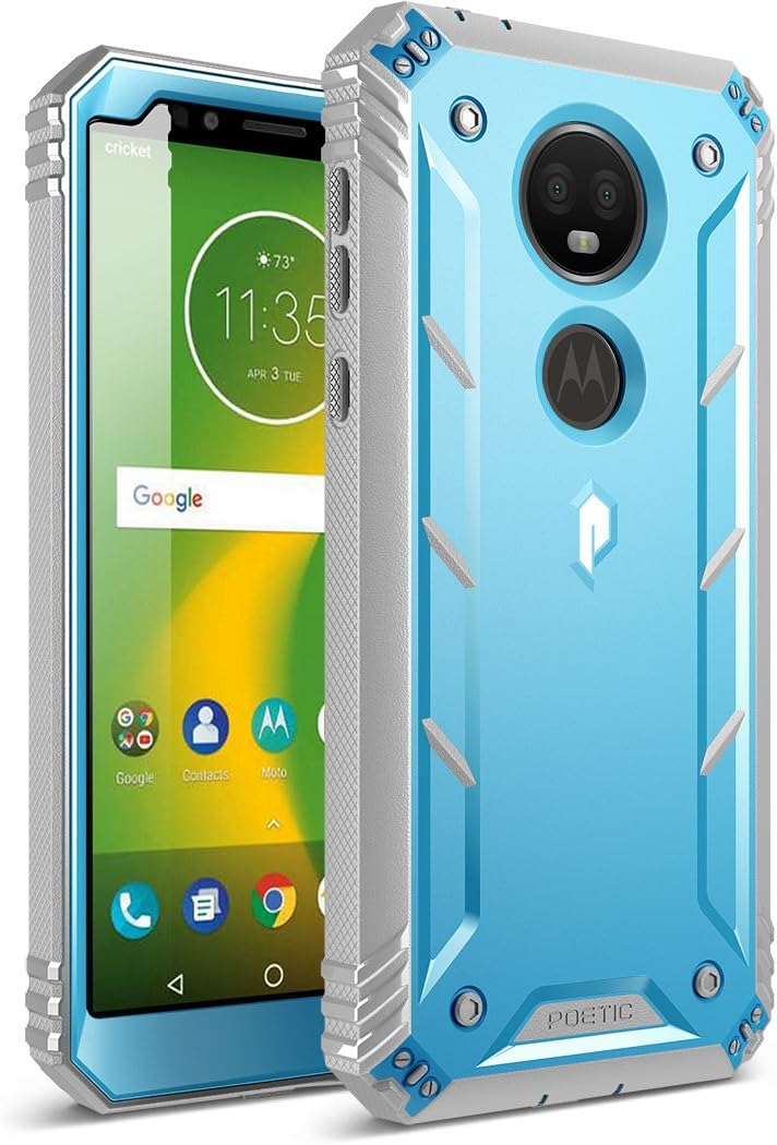 Moto E5 Plus Rugged Case, Moto E5 Supra Rugged Case, Poetic Revolution [360 Degree Protection] Rugged Heavy Duty Case with Built-in-Screen Protector for Motorola Moto E5 Plus (Updated Version) Blue