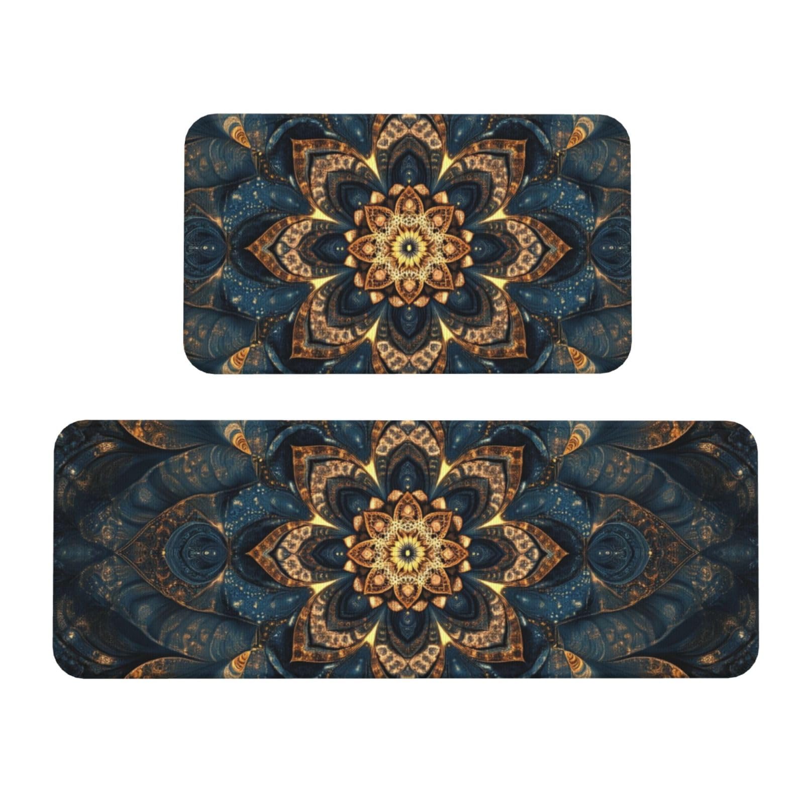 Tapetes de cocina acolchados de alta calidad, alfombras de diseño floral azul y dorado