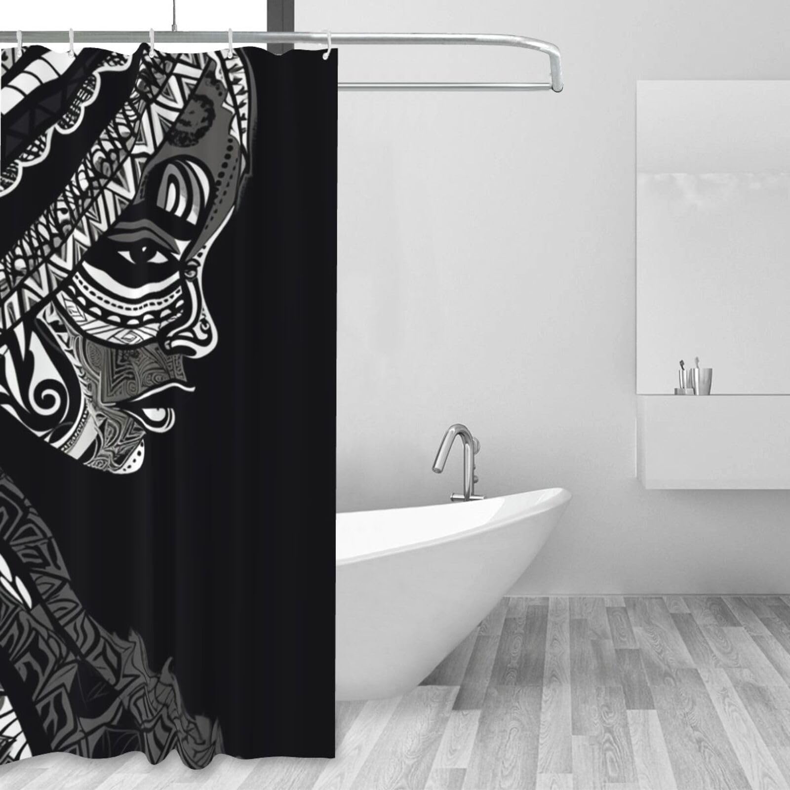 Rideau de douche imperméable anti-éclaboussures en tissu noir avec 12 œillets renforcés