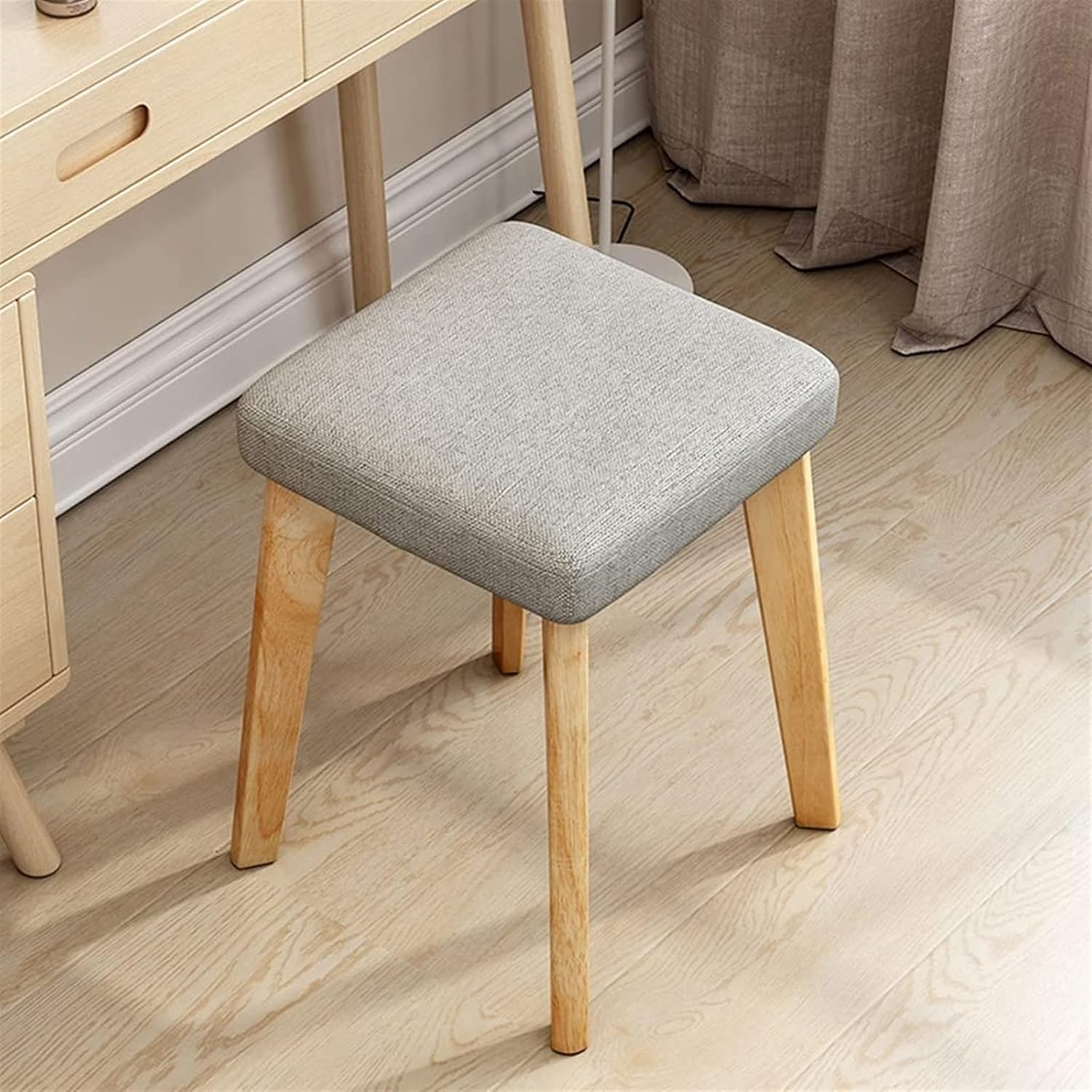 Vanity Stool Bedroom Vanity Chair Upholstered Seat Wooden Dining Stool Bedroom Makeup Stool Reception Room Stool Desk Stool Shoe Changing Stool Rubber Wood Material(Grey)