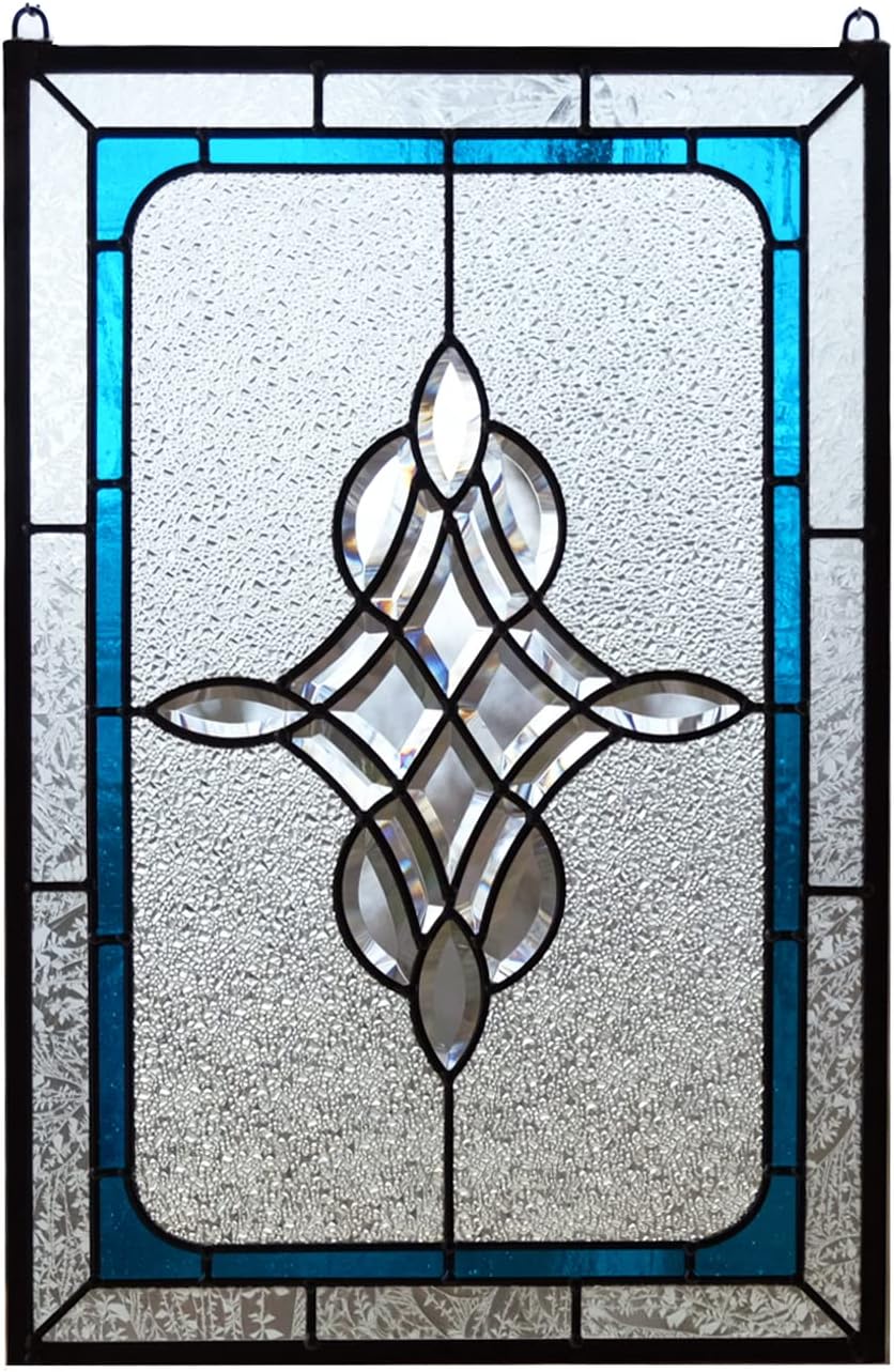 Tiffany Style Hanging Stained Glass Clear Beveled Window Panel 16" x 24"