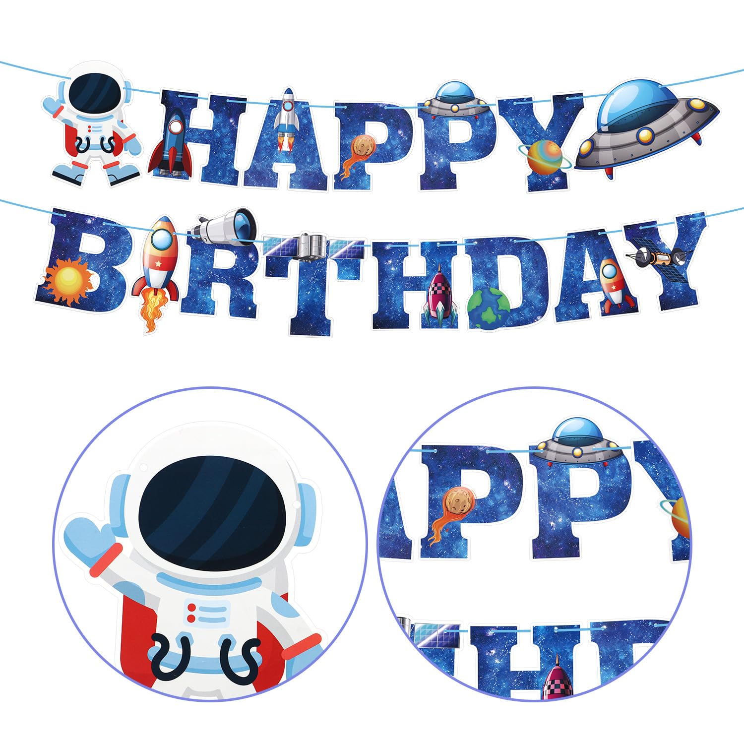 2 Striscioni Di Compleanno Personalizzati A Tema Spazio – Razzo E Pianeti – Per Feste Di Bambini, Personalizzabili Con Nome Ed Età – Due Formati