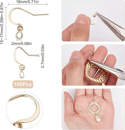 Miniatura 2 de SUNNYCLUE 1 caja de 100 piezas de ganchos franceses chapados en oro de 18 quilates, aretes de gancho de acero inoxidable, alambres de oreja de bola