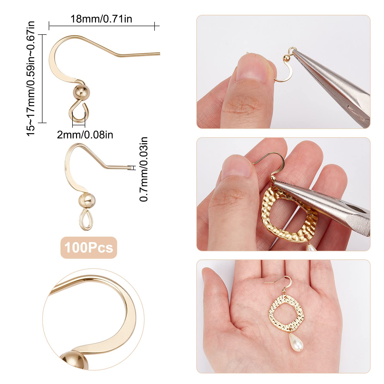 Kit 160 Ganci Per Orecchini Francesi Placcati Oro 18K – Acciaio Inox, 21x12 Mm, Per Creazioni Fai-da-te E Gioielli