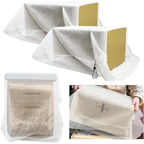 2 Pack Beehive Mesh Transport Bag, 35 × 37 Inch Breathable Bee Hive Nuc Box Package Net Bag with Drawstring Beekeeping Supplies for Beekeeping Starter Transport Bee Box