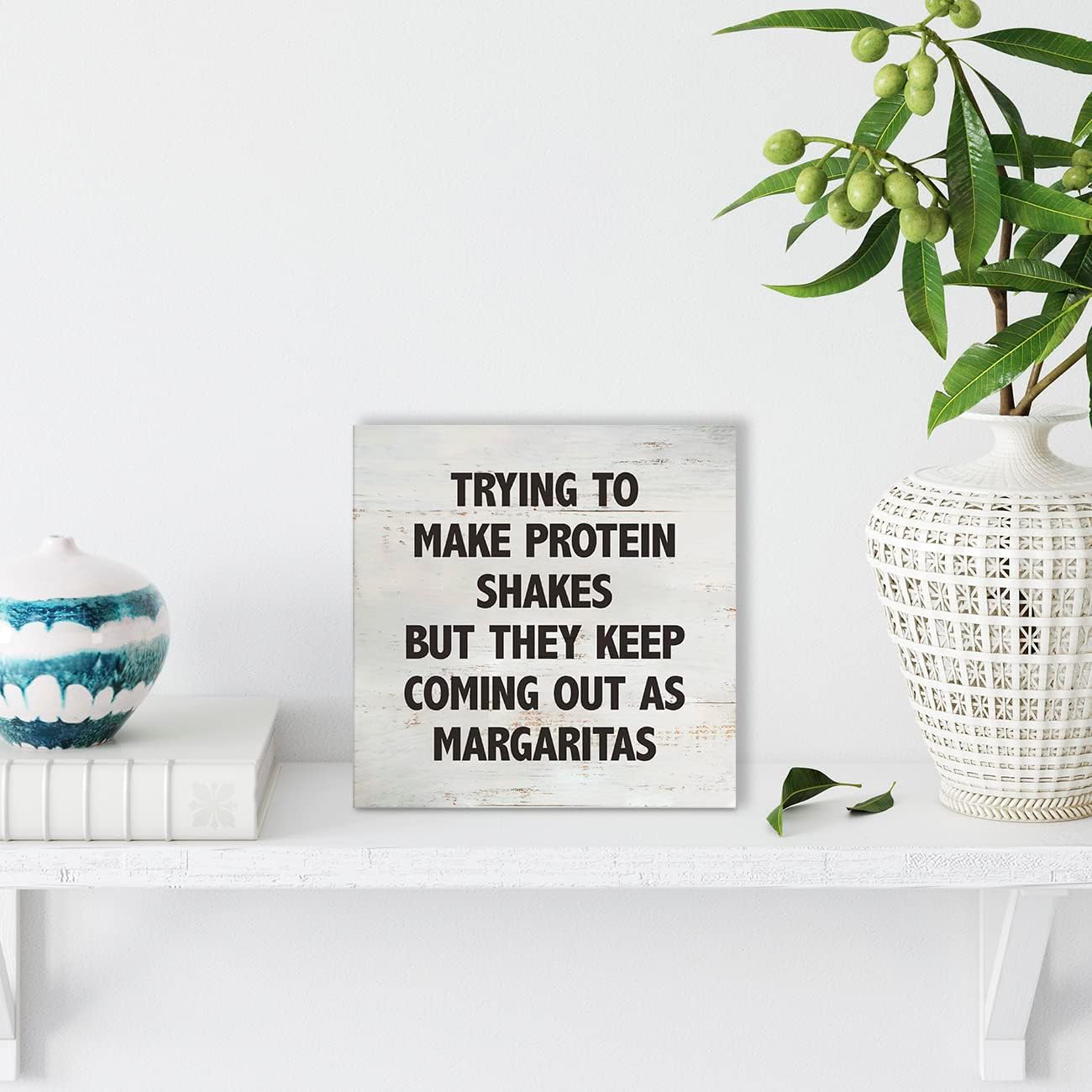 Trying to Make Proteins Shakes Kitchen Quote Wood Box Sign image 4