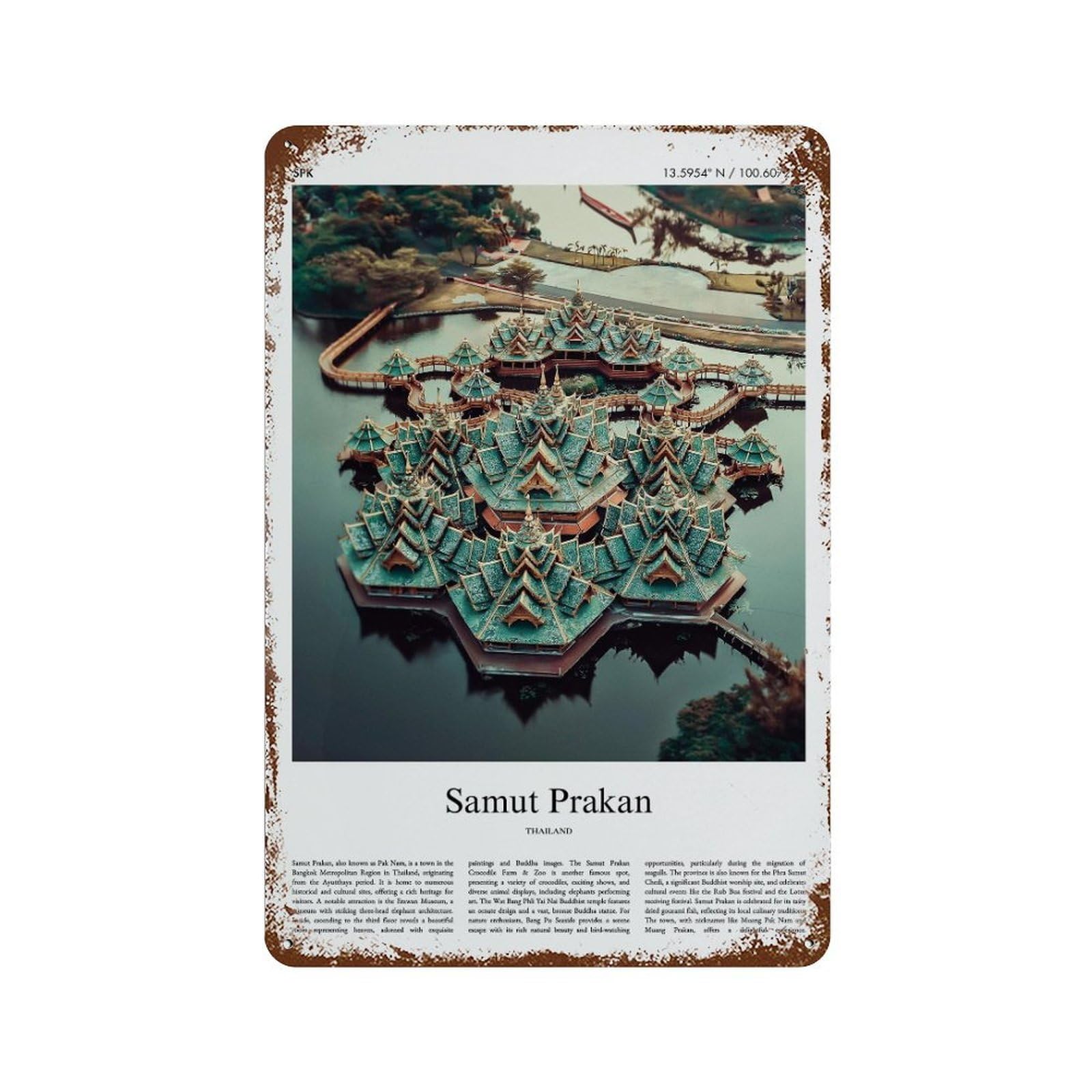 xiaoxiaoshen Samut Prakan Thailand City Scenery Wall Decor Art Metal Tin Poster Modern Home Decor Art Home Bar Shop Decorations Vintage Sign 30x20cm