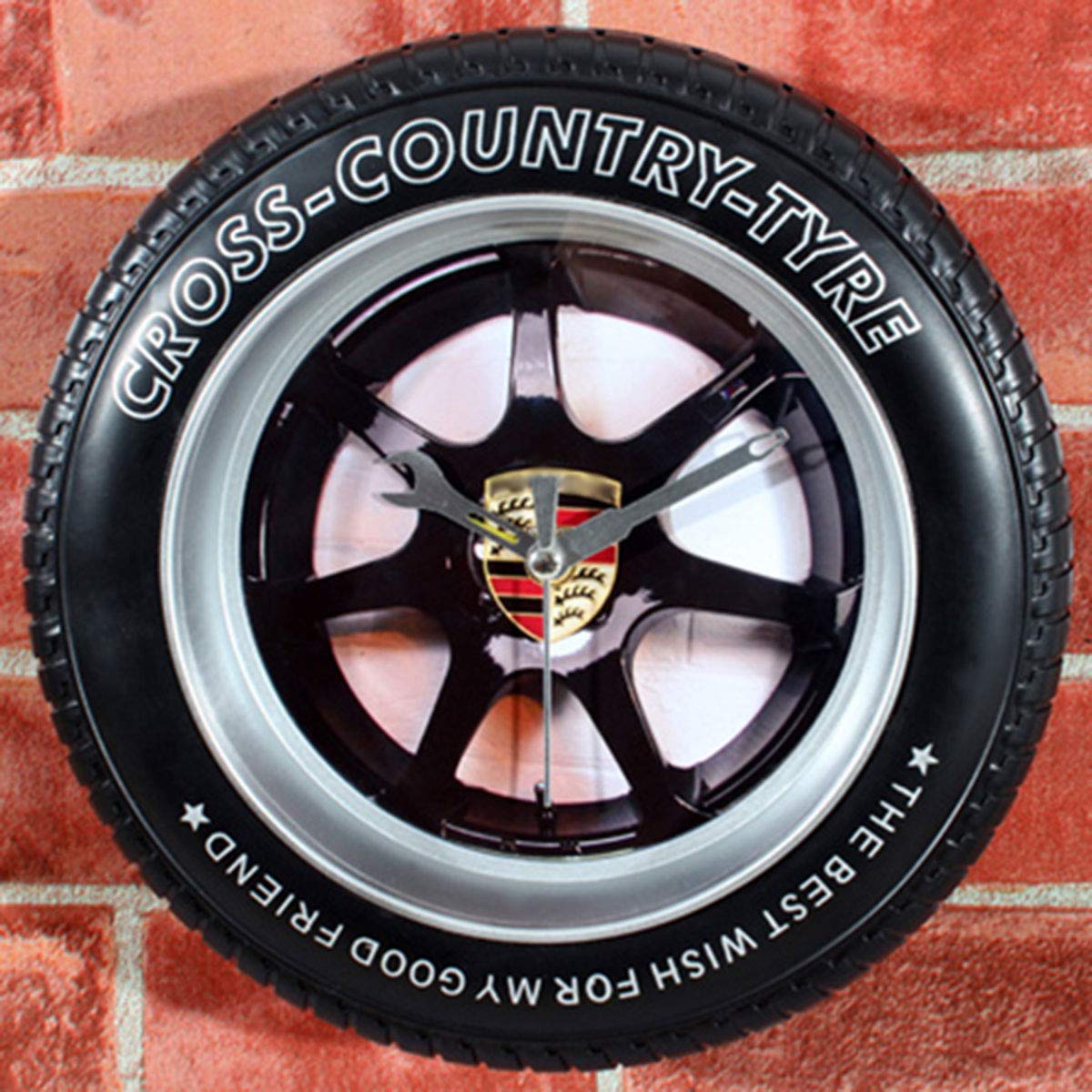 BonZeal Unique Black Home Decor 3D Analog Desk Table Wheel Tire Wall Clock