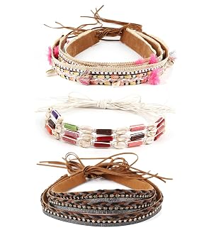 JILIYUPA 3Pcs Straw Cowboy Hat Bands Decorative Bands Ethnic Western Cowgirl Hat Retro Rhinestone Decorative Bands US, Alpha, One Size, Ethnic C