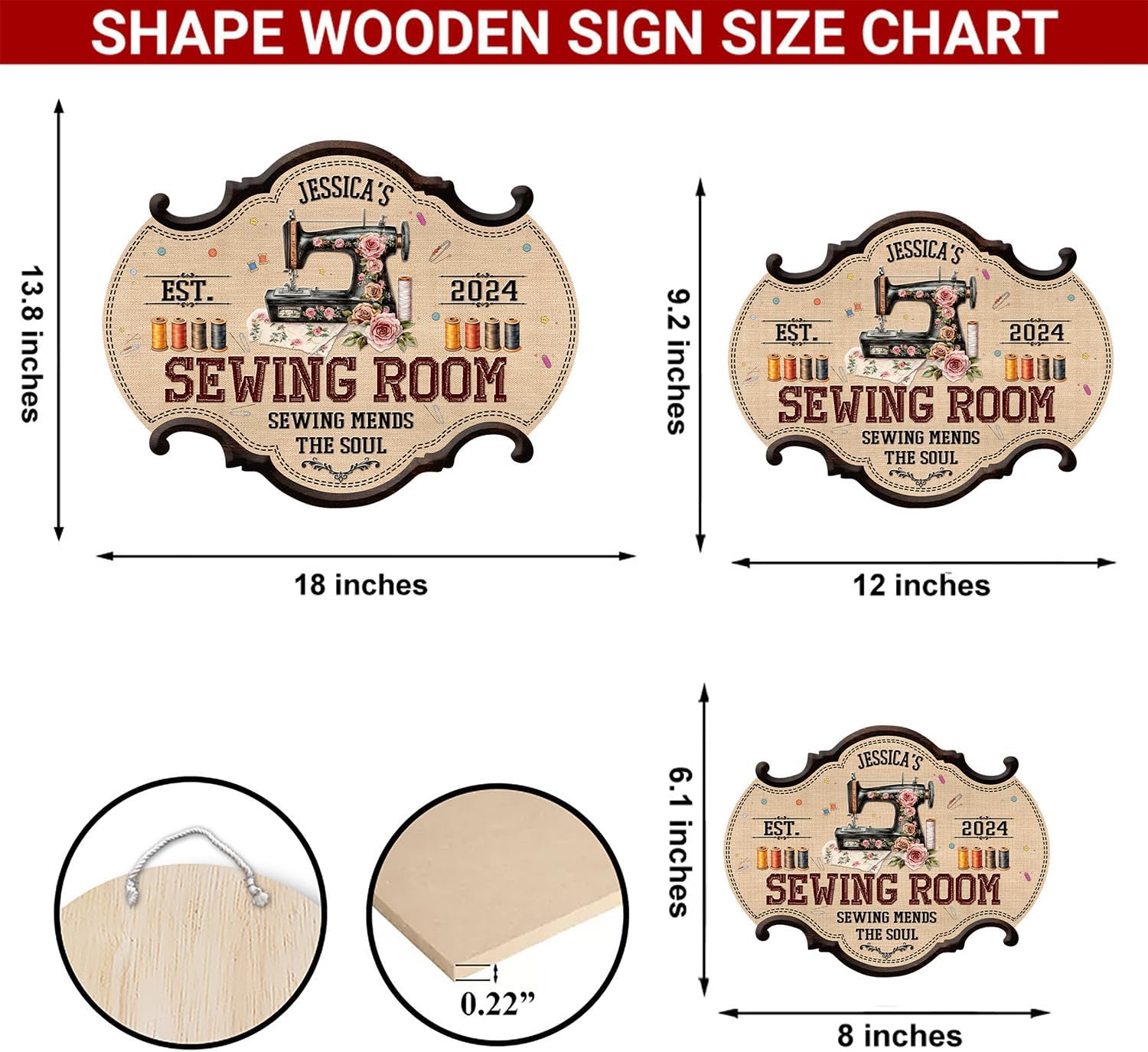 THUYPT Personalized Sewing Sign for Sewing Room Decorations, Printed Wooden Sign for Sewer Craft Room Wall Hanging Decor, Sewer Sign for Sewing Lover (06)