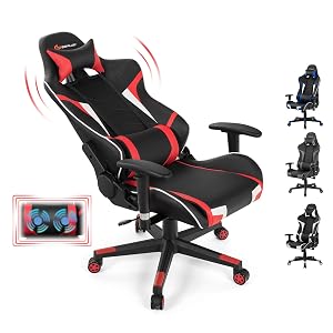 Goplus Gaming Massage Office Chair High Back PU Leather Adjustable Arms Headrest Ergonomic Reclining Racing Chair Rolling Swivel