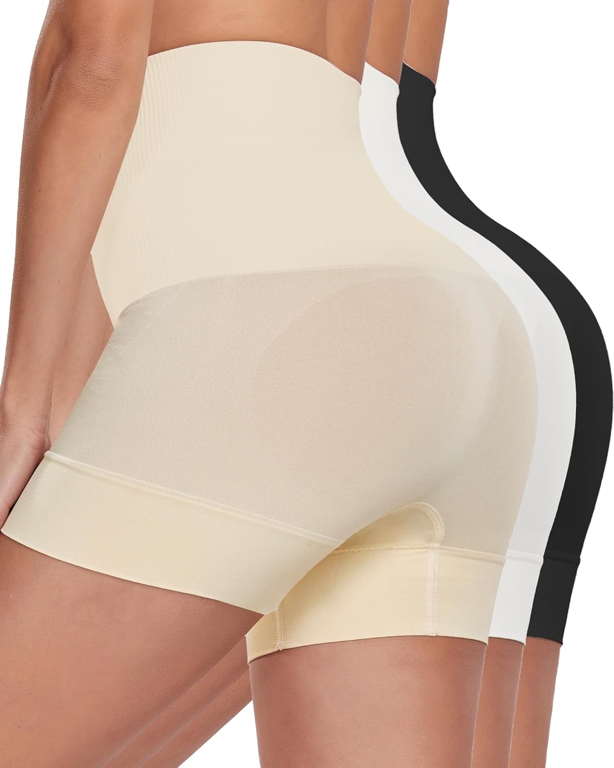 3 Pack Slip Shorts for Under Dresses Women - High Waisted Anti Chafing Comfortable Lounge Safety Boyshorts Underwear,Black/White/Nude,L