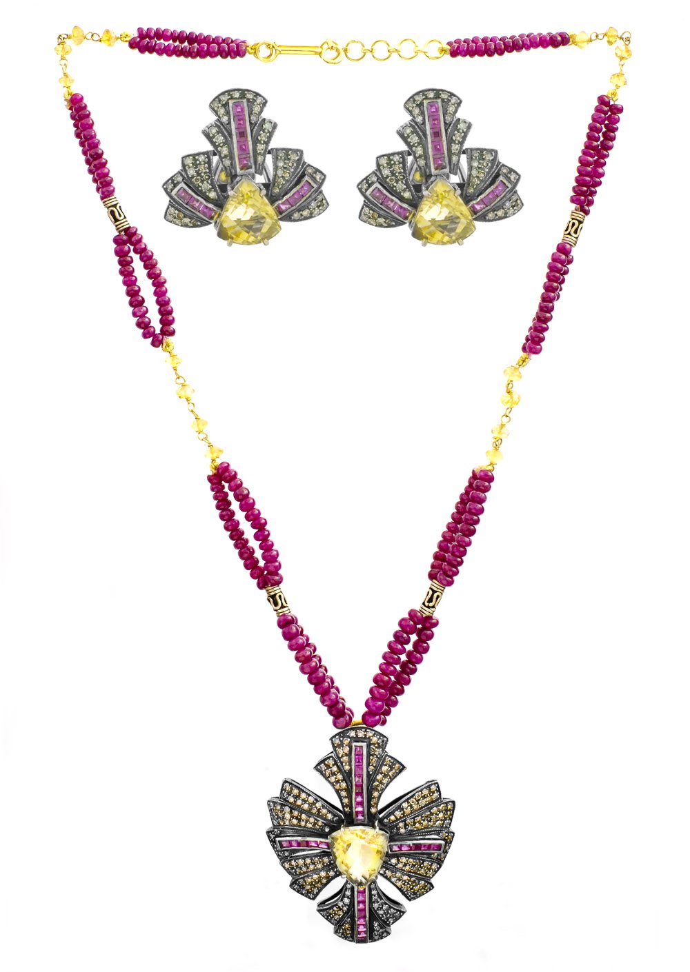 Amazon | シトリンとピンクトルマリンネックレス&イヤリングVictorian