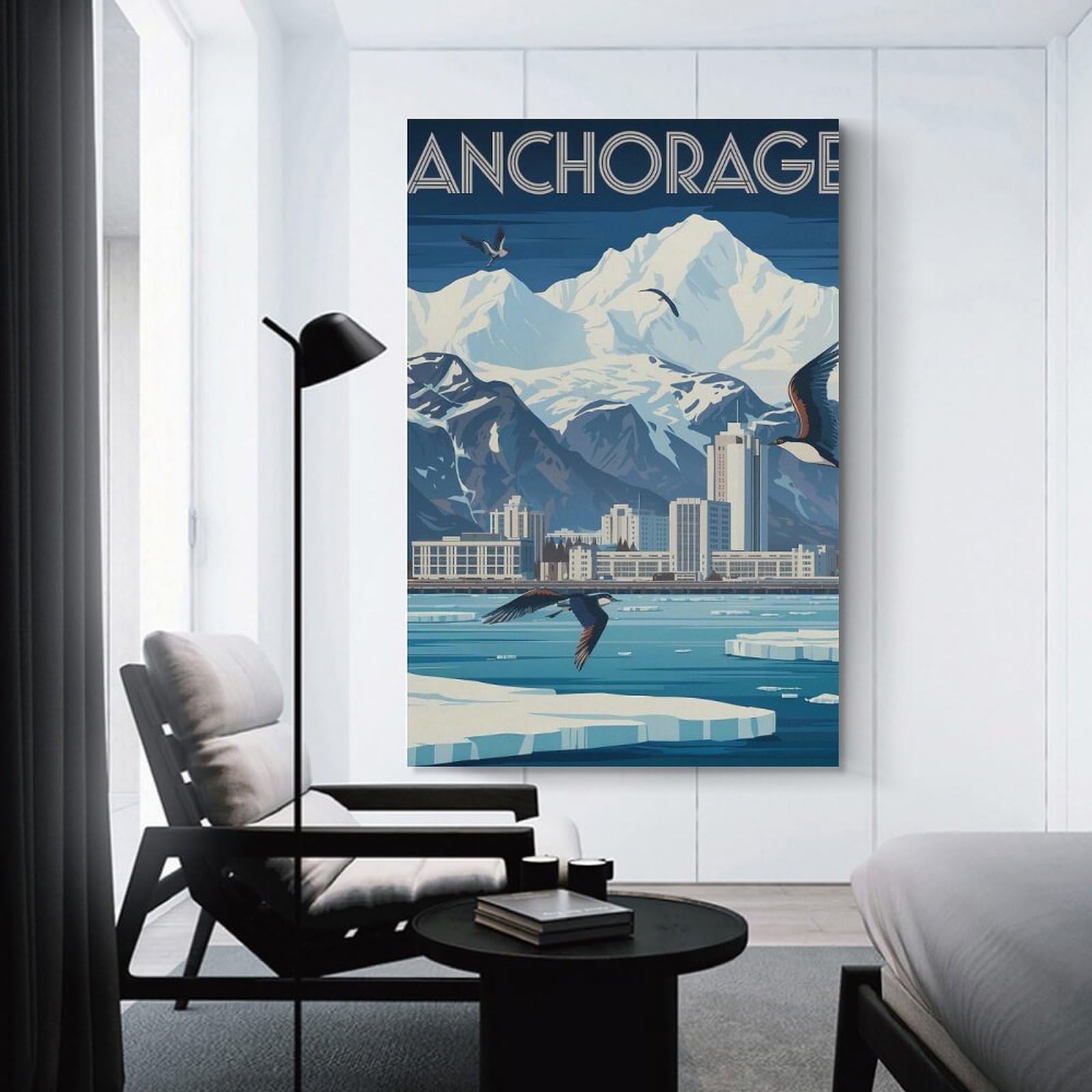 Junmoney Anchorage Alaska Travel Canvas Wall Art, 20x30inch(50x75cm), for Entrance Walls, Hall Decor Or Foyers, Wall Decor to Refresh Empty Corners